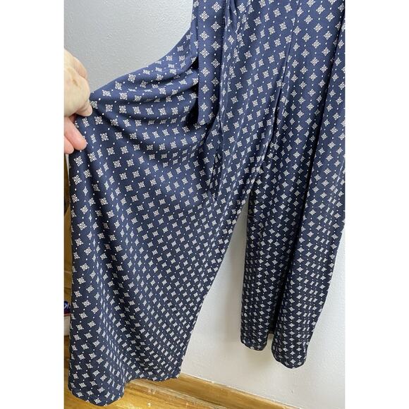 NWT Sz XL Garnet Hill LS Elas Nck Blue Prnt Waistbnd Tie Pkts Wide Leg Jump Suit - Picture 6 of 15